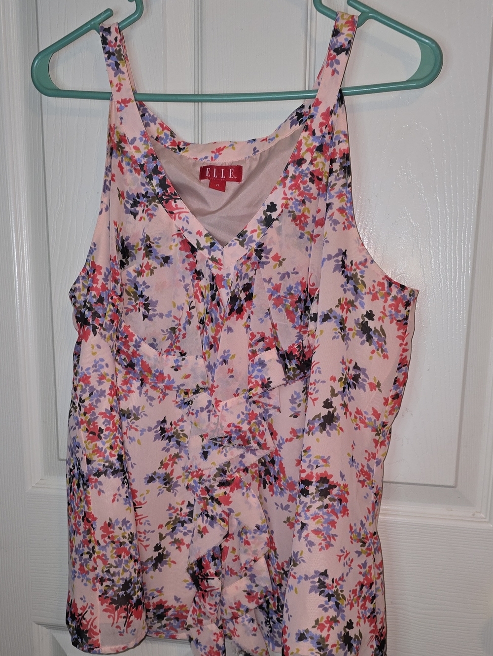 ELLE Pink Floral Ruffle V-Neck Camisole